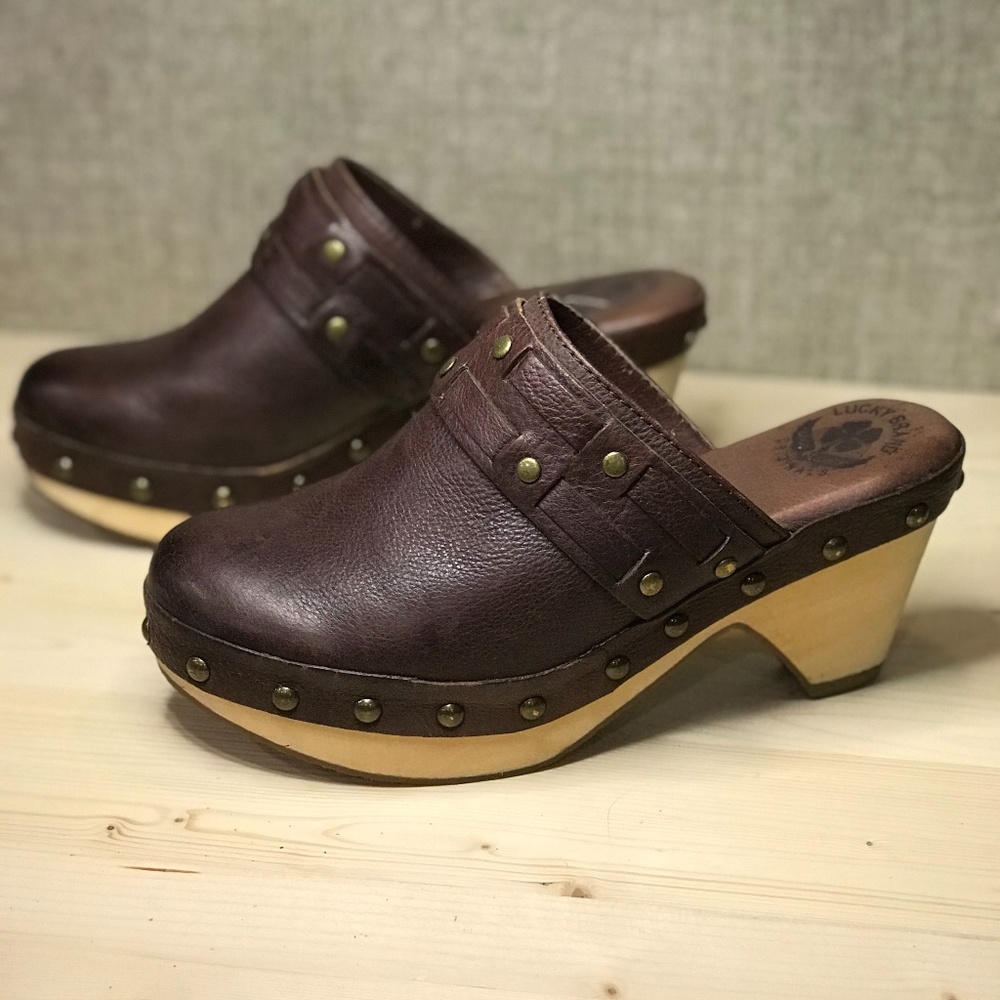Lucky Brand Wooden Leather Clogs